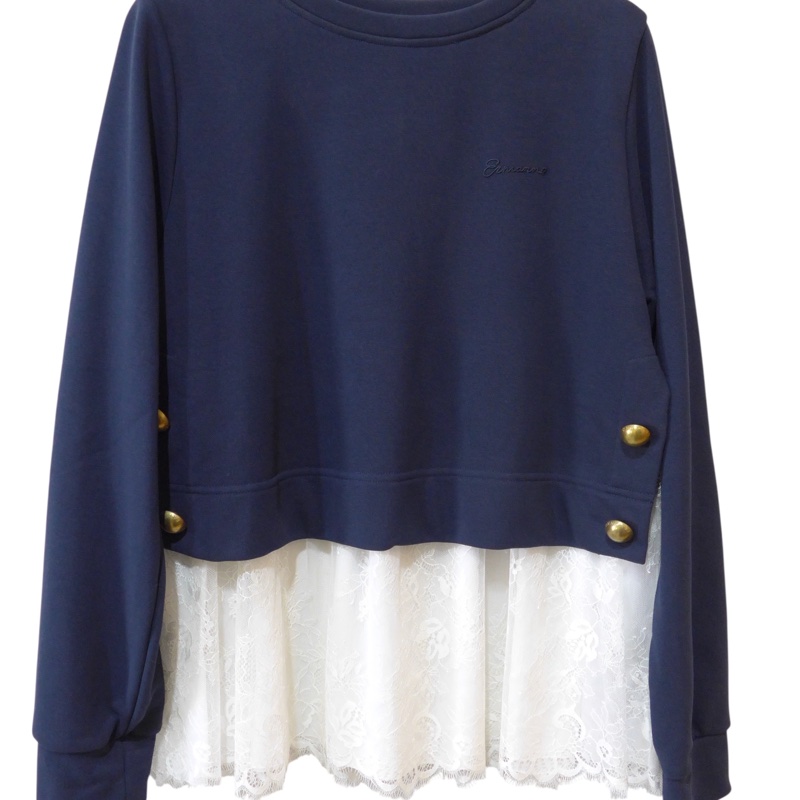 ERMANNO SCERVINO 蕾絲下擺深藍色上衣IT42-1