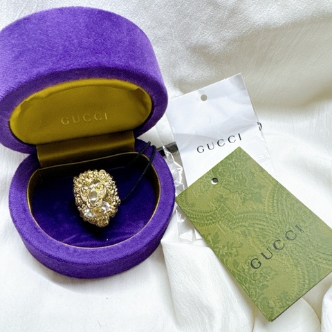 全新正品Gucci金色水晶獅頭戒指 Gucci戒指 Gucci金戒 Gucci配件 Gucci珠寶