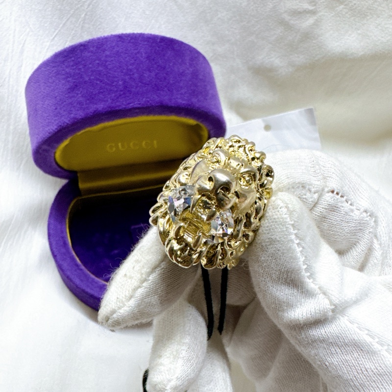 全新正品Gucci金色水晶獅頭戒指 Gucci戒指 Gucci金戒 Gucci配件 Gucci珠寶-1