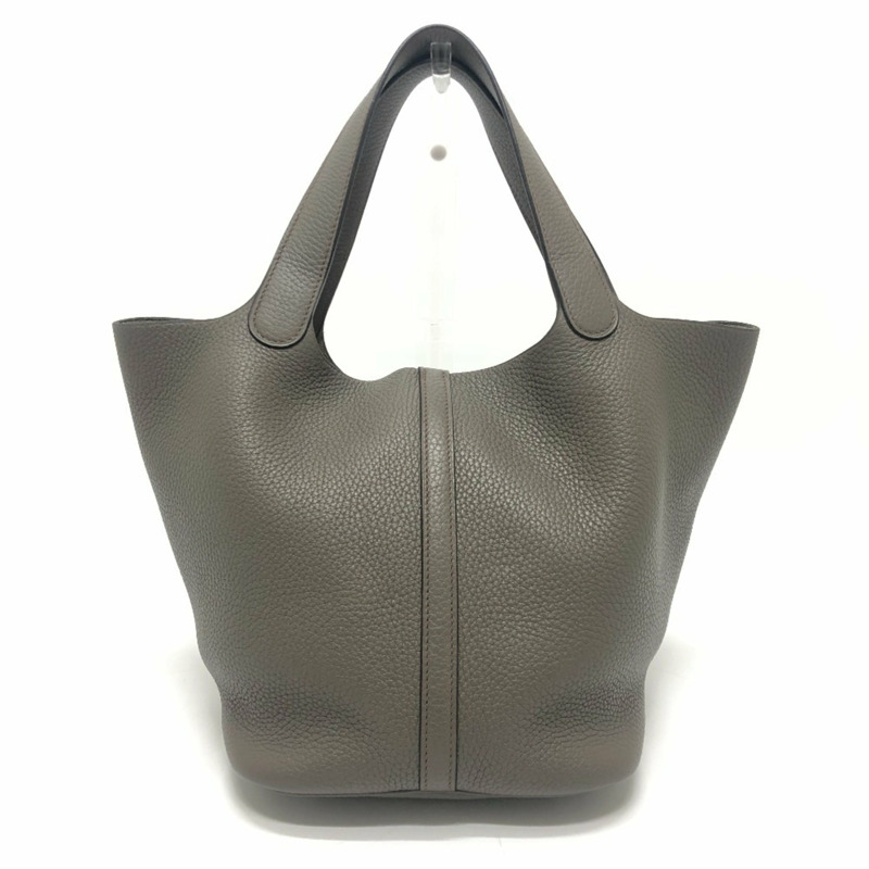 愛馬仕 Picotin Lock MM 銀色五金手提包 Taurillon Clemence 皮革女士 Etoupe 灰色-1