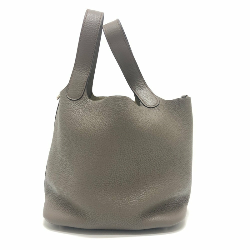 愛馬仕 Picotin Lock MM 銀色五金手提包 Taurillon Clemence 皮革女士 Etoupe 灰色-2