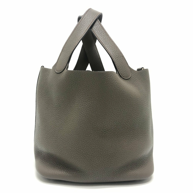 愛馬仕 Picotin Lock MM 銀色五金手提包 Taurillon Clemence 皮革女士 Etoupe 灰色-3