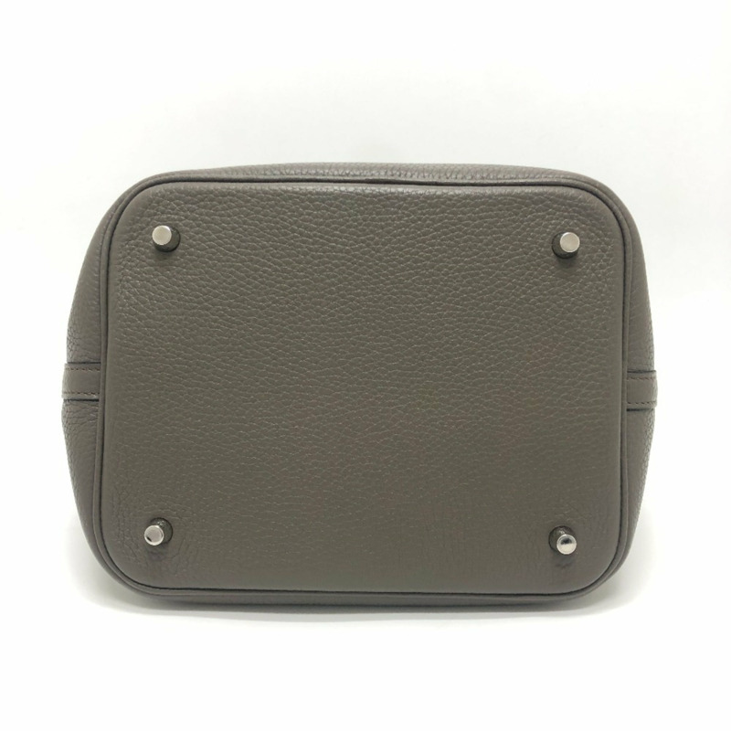 愛馬仕 Picotin Lock MM 銀色五金手提包 Taurillon Clemence 皮革女士 Etoupe 灰色-4