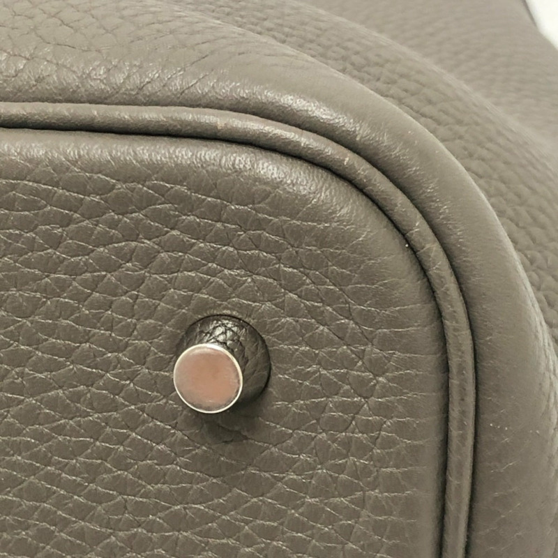 愛馬仕 Picotin Lock MM 銀色五金手提包 Taurillon Clemence 皮革女士 Etoupe 灰色-5