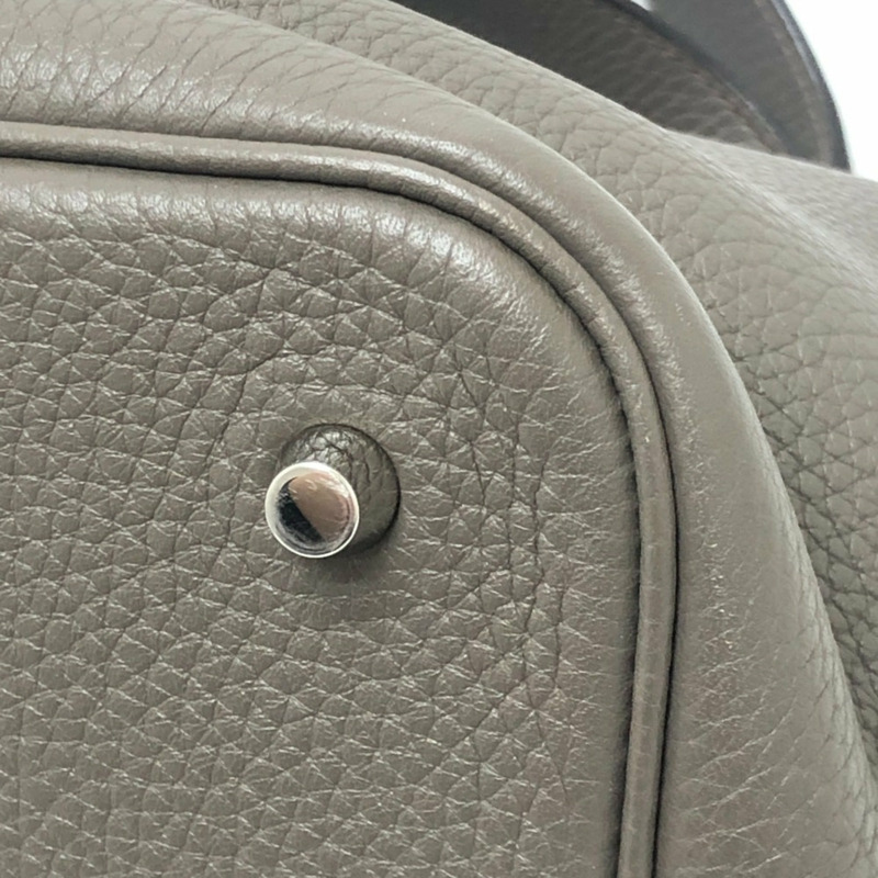 愛馬仕 Picotin Lock MM 銀色五金手提包 Taurillon Clemence 皮革女士 Etoupe 灰色-7