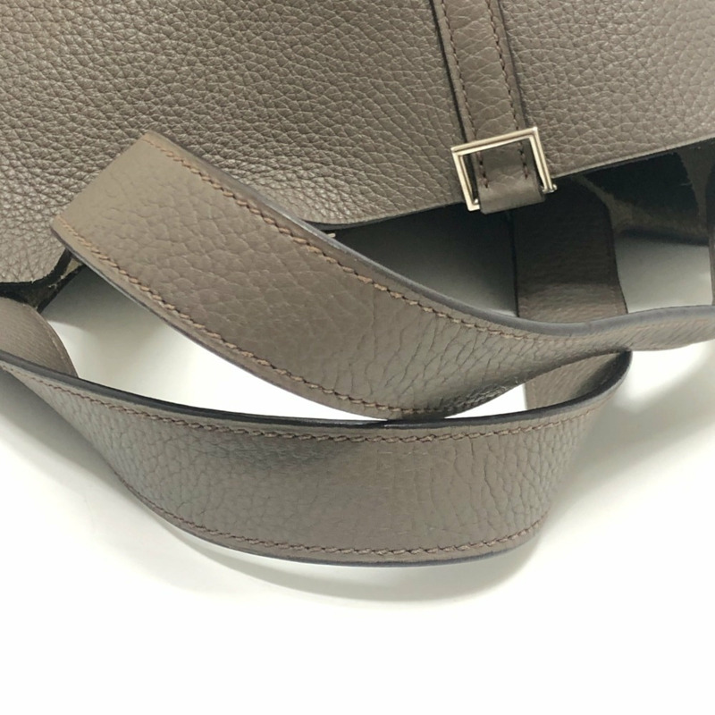 愛馬仕 Picotin Lock MM 銀色五金手提包 Taurillon Clemence 皮革女士 Etoupe 灰色-9