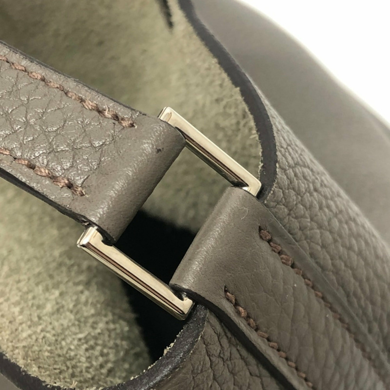 愛馬仕 Picotin Lock MM 銀色五金手提包 Taurillon Clemence 皮革女士 Etoupe 灰色-15