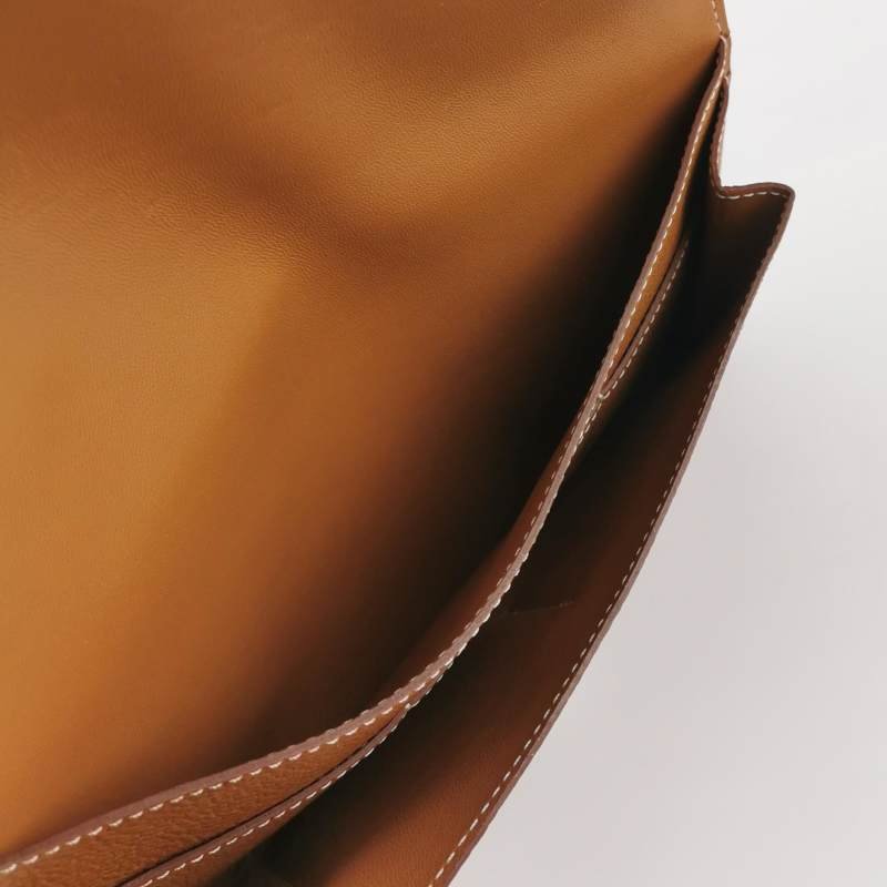 Hermes Dogon Duo馬鞍釘鎖釦子母包錢包Togo牛皮銀扣37金棕-5