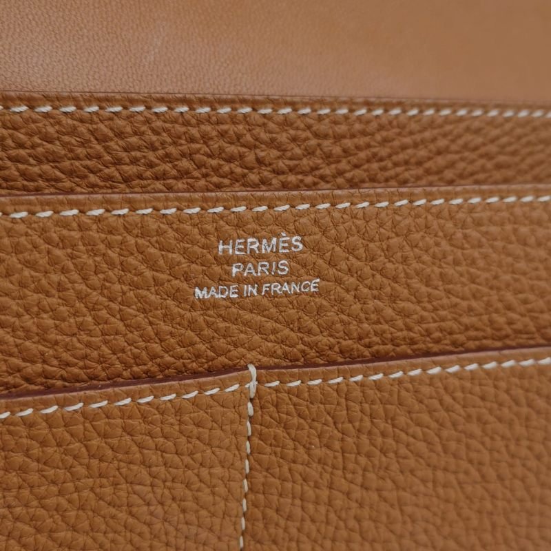 Hermes Dogon Duo馬鞍釘鎖釦子母包錢包Togo牛皮銀扣37金棕-6