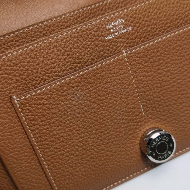 Hermes Dogon Duo馬鞍釘鎖釦子母包錢包Togo牛皮銀扣37金棕-8