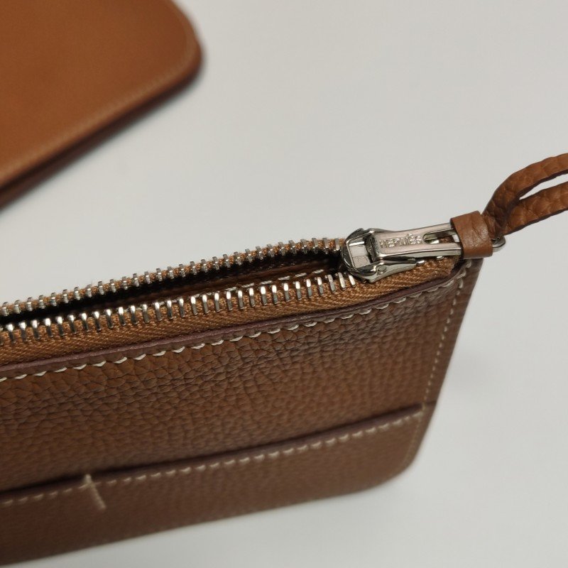 Hermes Dogon Duo馬鞍釘鎖釦子母包錢包Togo牛皮銀扣37金棕-10