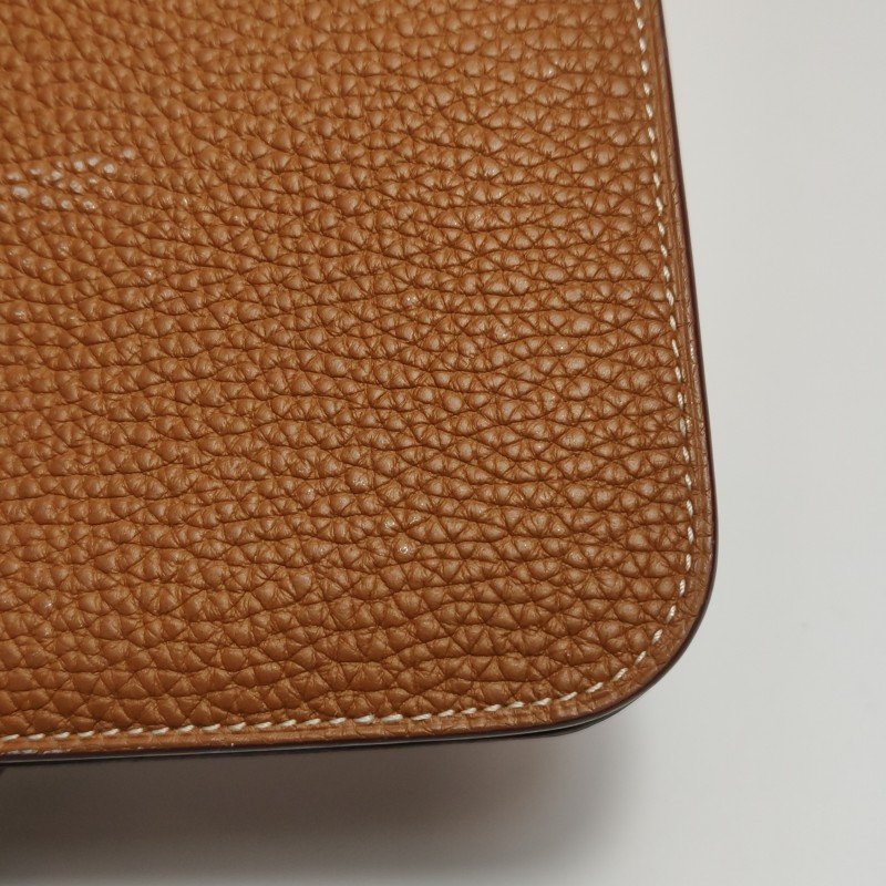 Hermes Dogon Duo馬鞍釘鎖釦子母包錢包Togo牛皮銀扣37金棕-11