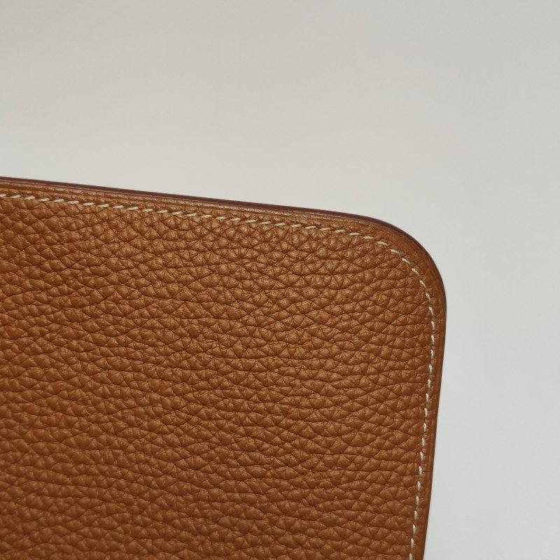 Hermes Dogon Duo馬鞍釘鎖釦子母包錢包Togo牛皮銀扣37金棕-13