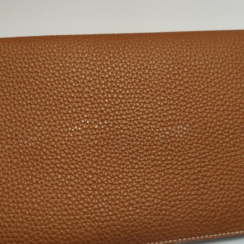 Hermes Dogon Duo馬鞍釘鎖釦子母包錢包Togo牛皮銀扣37金棕-16