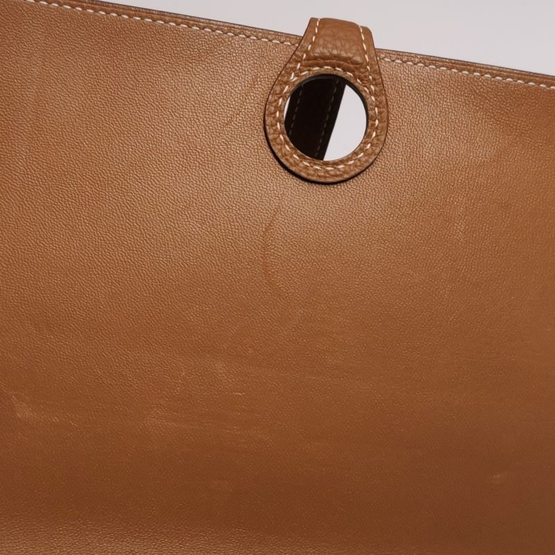 Hermes Dogon Duo馬鞍釘鎖釦子母包錢包Togo牛皮銀扣37金棕-18