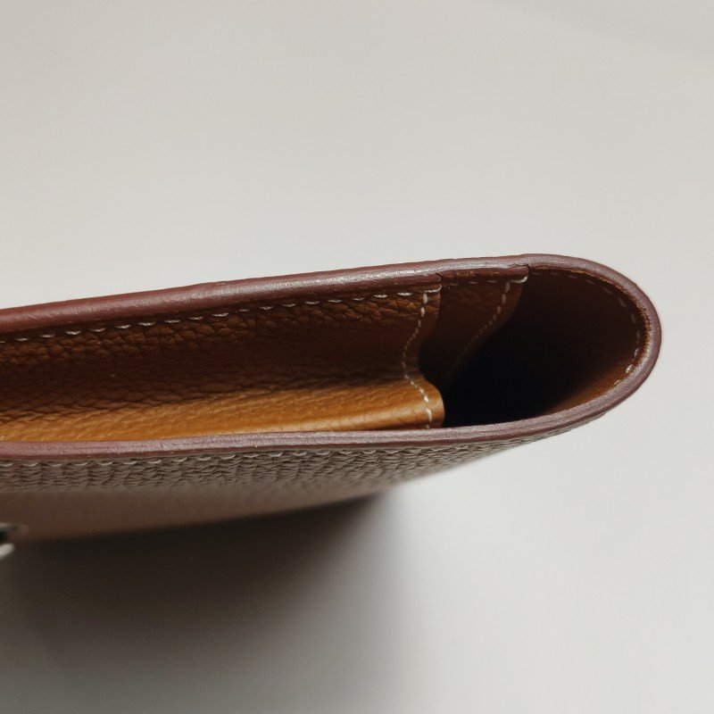 Hermes Dogon Duo馬鞍釘鎖釦子母包錢包Togo牛皮銀扣37金棕-19