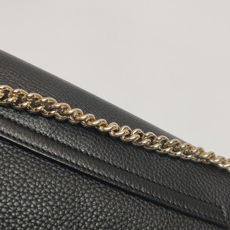 Gucci Soho標準款牛皮純色壓花雙G翻蓋包斜背包-11