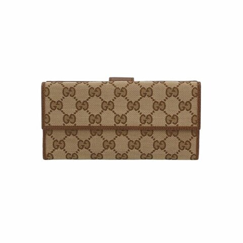 Gucci牛皮帆布雙G老花錢包