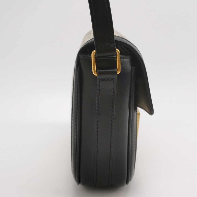 Celine Sulky中型牛皮帆布拼色馬車扣斜背包單肩包-3