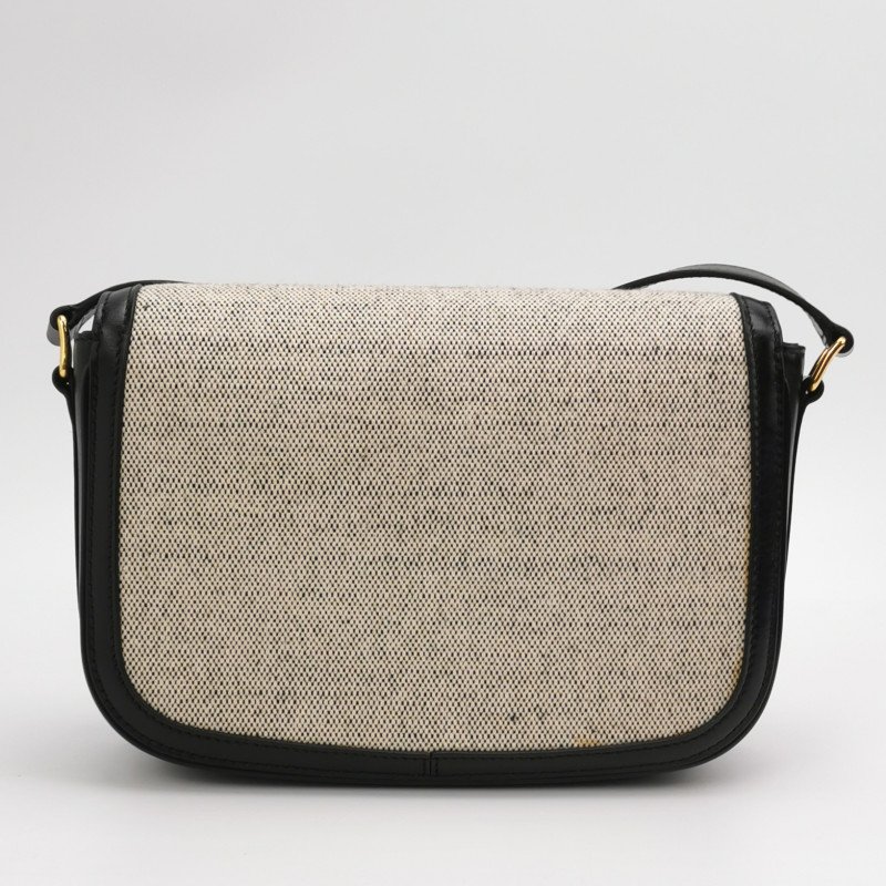 Celine Sulky中型牛皮帆布拼色馬車扣斜背包單肩包-4