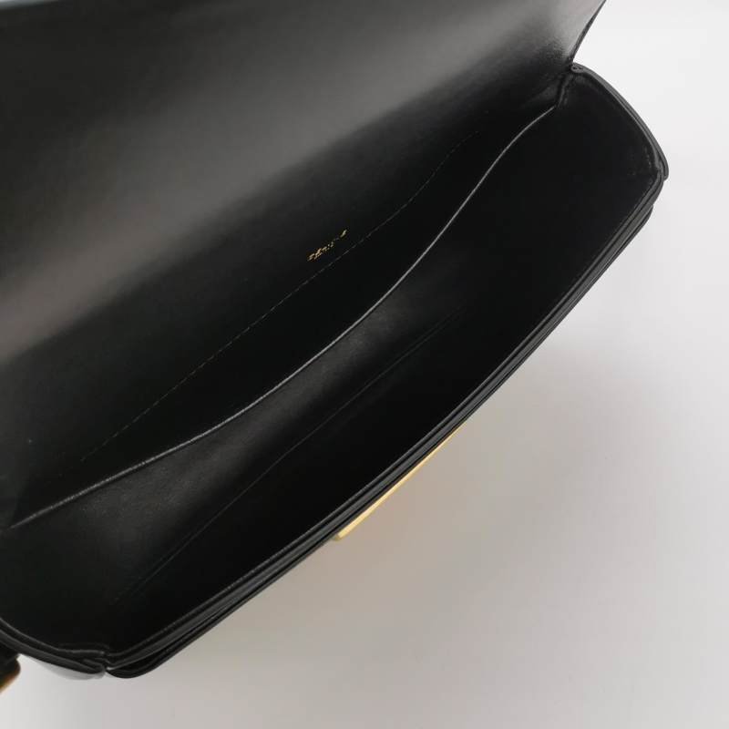 Celine Sulky中型牛皮帆布拼色馬車扣斜背包單肩包-6