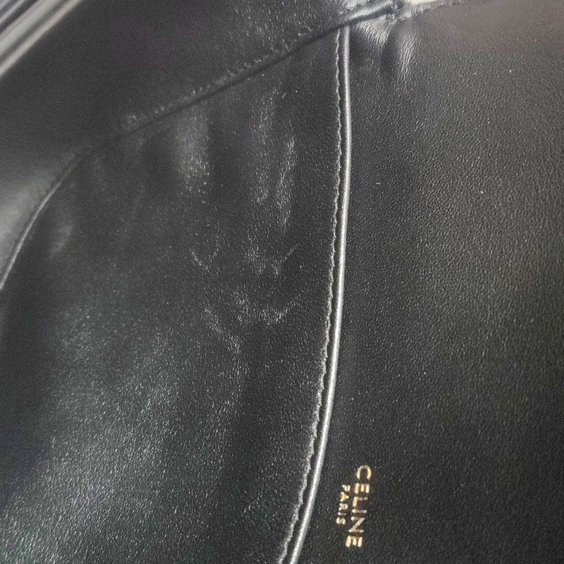 Celine Sulky中型牛皮帆布拼色馬車扣斜背包單肩包-9