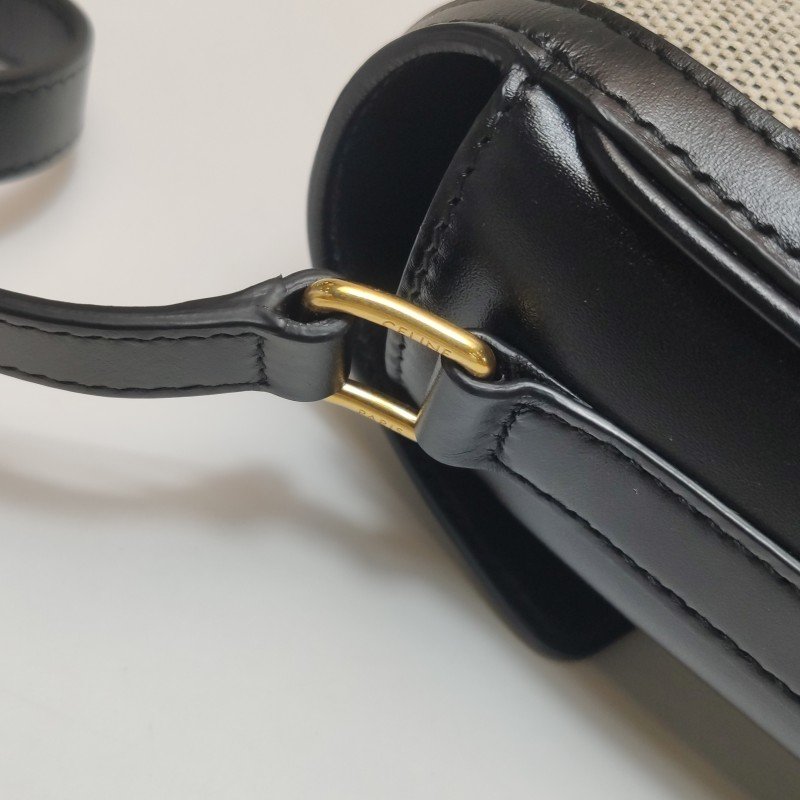 Celine Sulky中型牛皮帆布拼色馬車扣斜背包單肩包-12