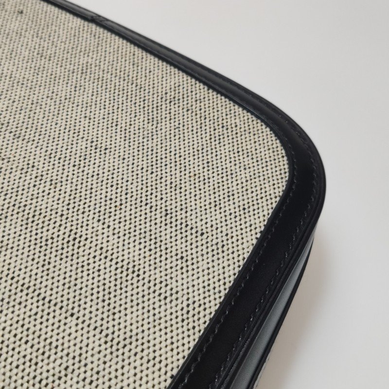 Celine Sulky中型牛皮帆布拼色馬車扣斜背包單肩包-13