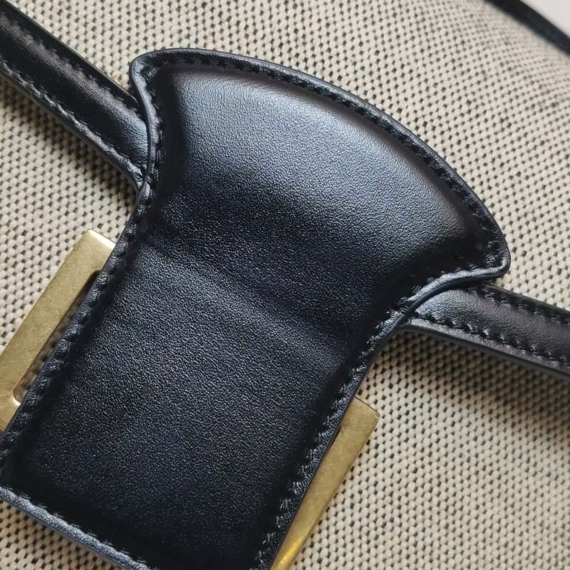 Celine Sulky中型牛皮帆布拼色馬車扣斜背包單肩包-19