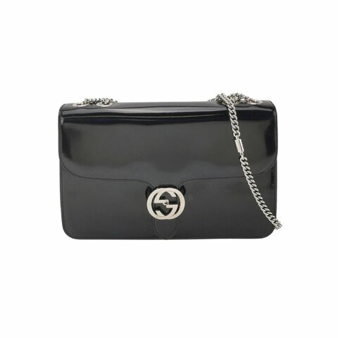 Gucci InterlockingG牛皮純色互扣式雙G單肩包