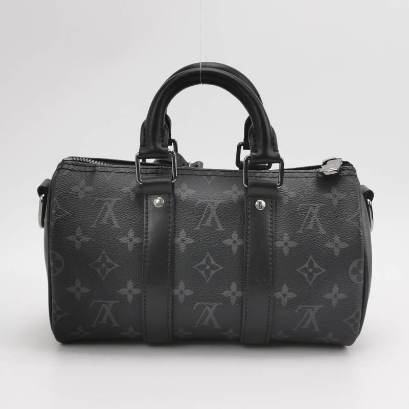 Louis Vuitton (LV)Keepall25牛皮Monogram印花加強飾帶斜背包晶片款-4