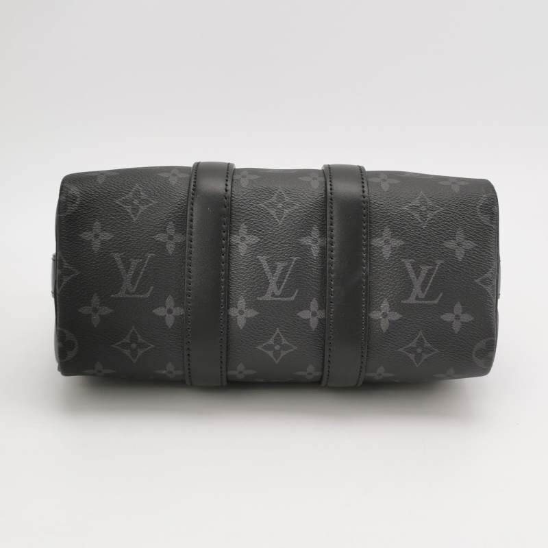 Louis Vuitton (LV)Keepall25牛皮Monogram印花加強飾帶斜背包晶片款-5