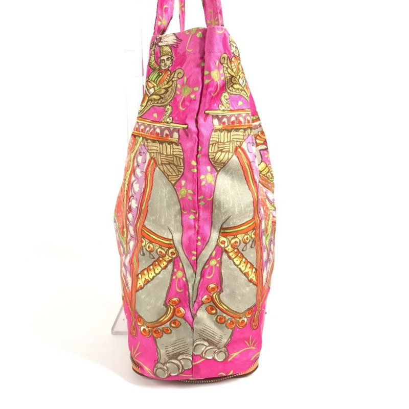 愛馬仕 Hermes 環保可折疊絲滑大像印花手提包單肩包真皮絲綢男女橙色-2