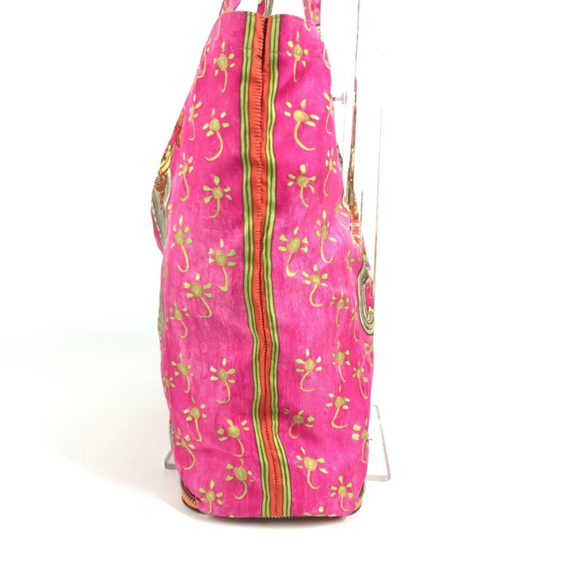 愛馬仕 Hermes 環保可折疊絲滑大像印花手提包單肩包真皮絲綢男女橙色-3