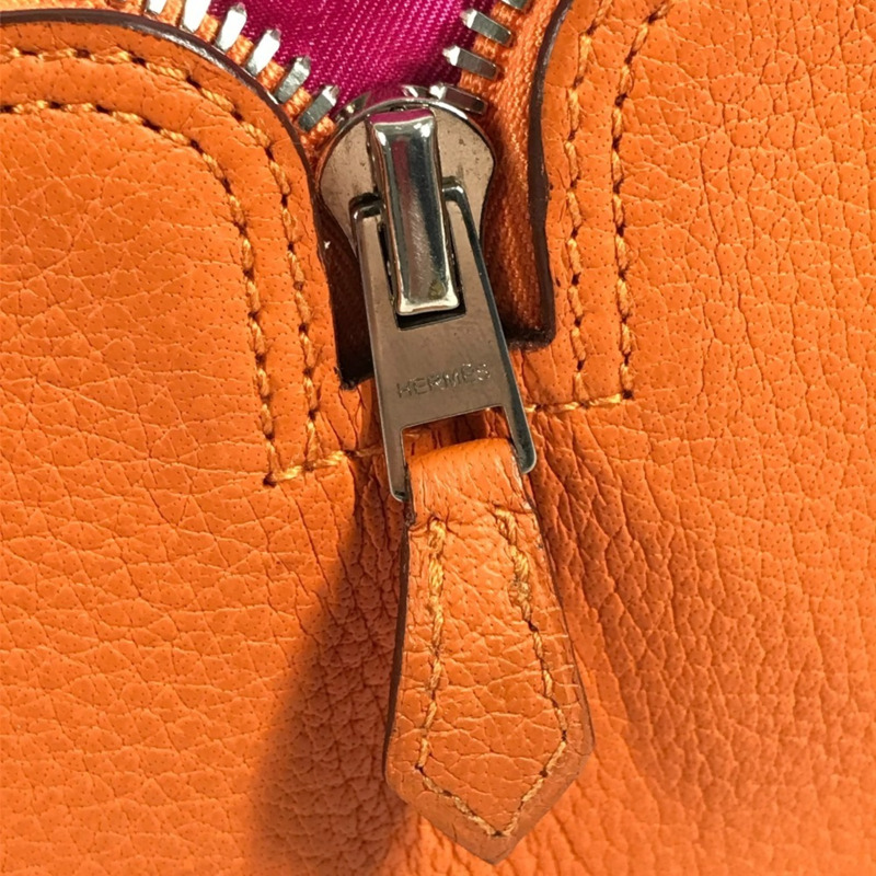 愛馬仕 Hermes 環保可折疊絲滑大像印花手提包單肩包真皮絲綢男女橙色-5