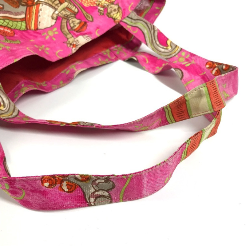 愛馬仕 Hermes 環保可折疊絲滑大像印花手提包單肩包真皮絲綢男女橙色-6