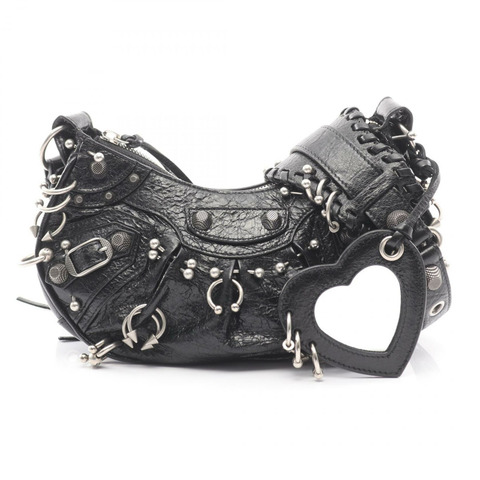 巴黎世家 (BALENCIAGA) LE CAGOLE 斜背包單肩包 671309 黑色皮革 二手 女士