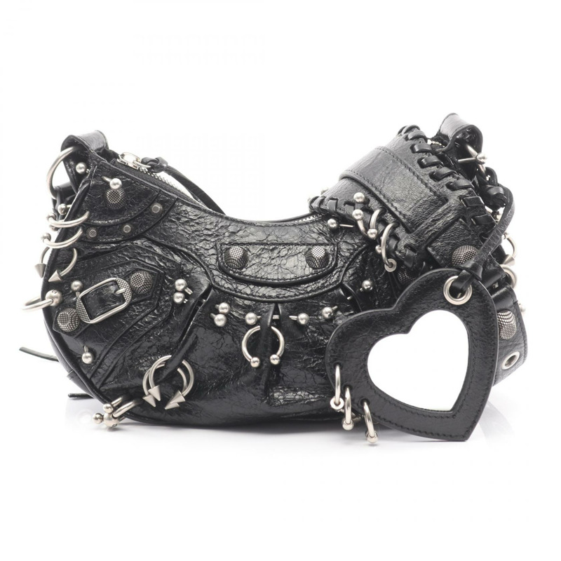 巴黎世家 (BALENCIAGA) LE CAGOLE 斜背包單肩包 671309 黑色皮革 二手 女士-0