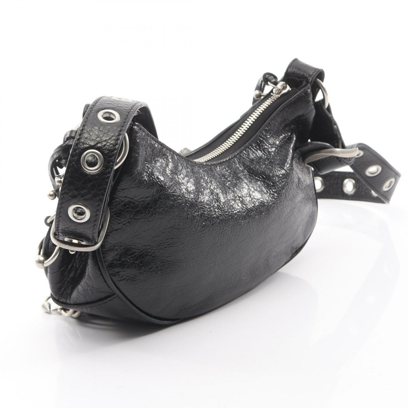 巴黎世家 (BALENCIAGA) LE CAGOLE 斜背包單肩包 671309 黑色皮革 二手 女士-1