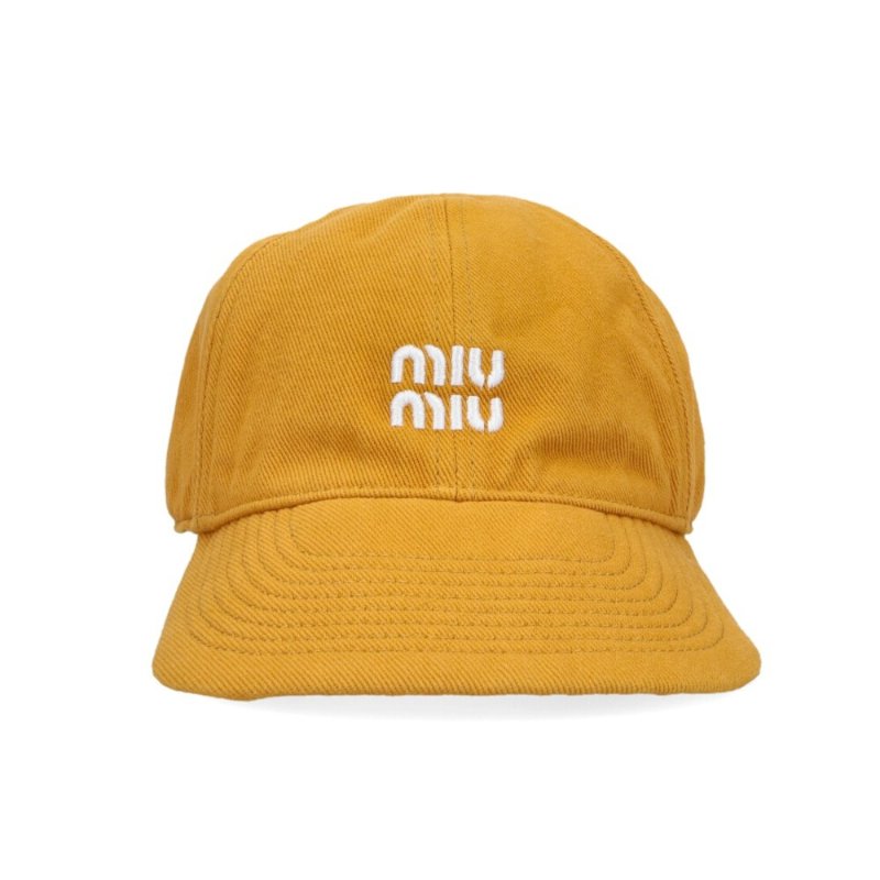 【MIU MIU】Denim 牛仔 抽繩造型 帽子 棒球帽 老帽 黃玉色 白蘭地色 5HC369-0