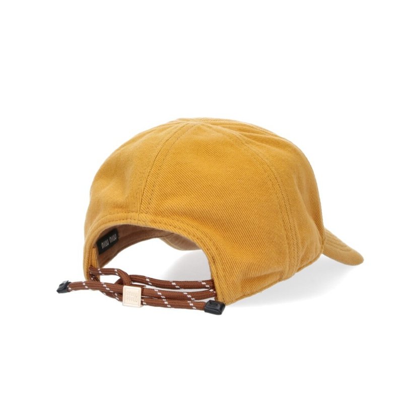 【MIU MIU】Denim 牛仔 抽繩造型 帽子 棒球帽 老帽 黃玉色 白蘭地色 5HC369-1