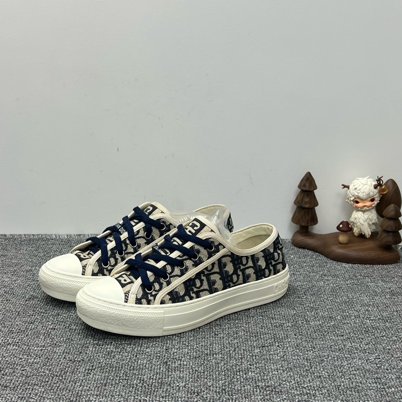DIOR迪奧 Logo老花滿印 帆布鞋 低幫 板鞋 女款 藍色37碼-0