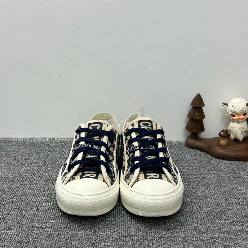 DIOR迪奧 Logo老花滿印 帆布鞋 低幫 板鞋 女款 藍色37碼-3