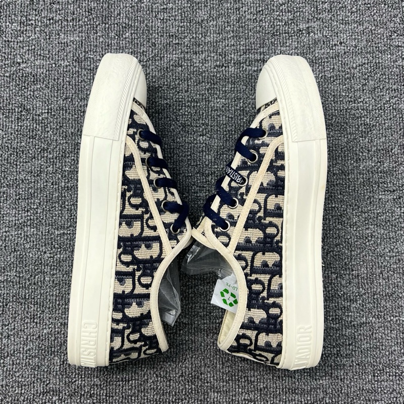 DIOR迪奧 Logo老花滿印 帆布鞋 低幫 板鞋 女款 藍色37碼-10