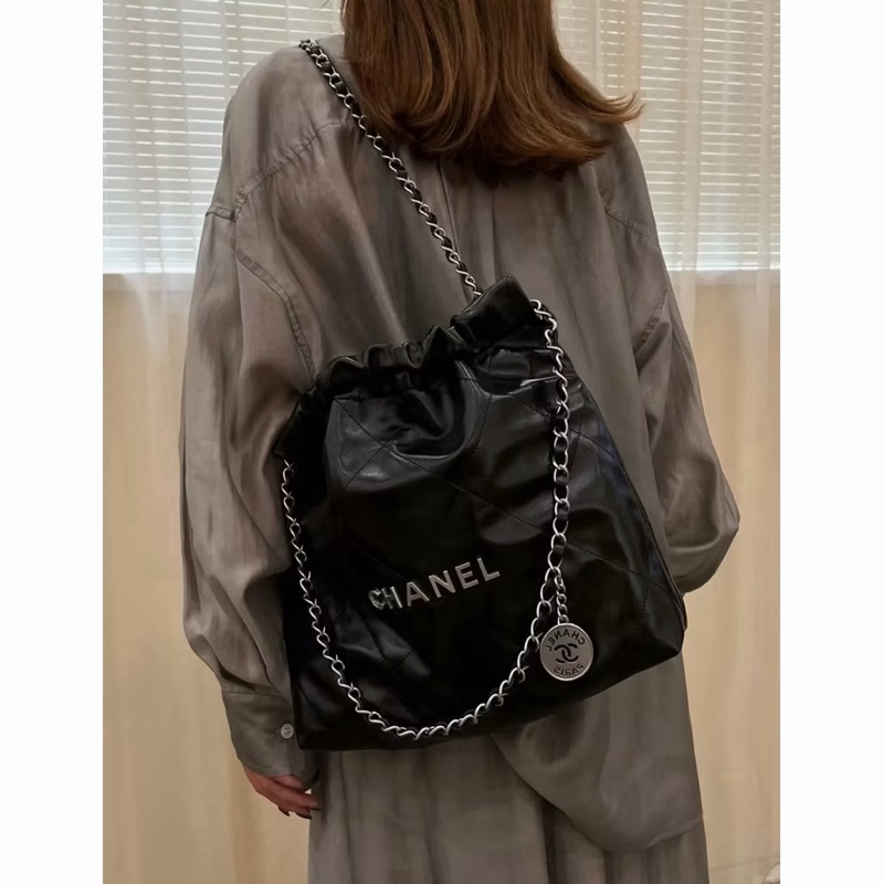 全網最低價🌟Chanel 22bag黑銀經典 小號 芯片款 垃圾袋包 香奈兒正品-6