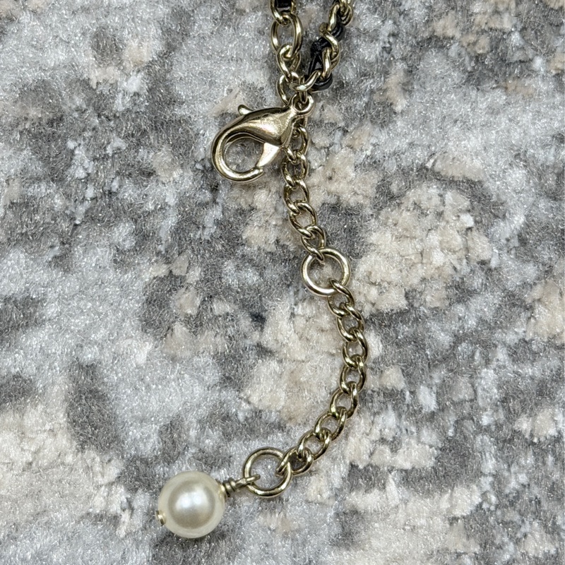 全網最低價❤️ CHANEL經典珍珠黑鑽鑽拼接雙C皮穿鍊項鍊 兩段式調長度-5