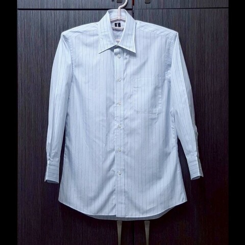 日本購入YSL YVES SAINT LAURENT 聖羅蘭 男淺藍條紋長袖襯衫M