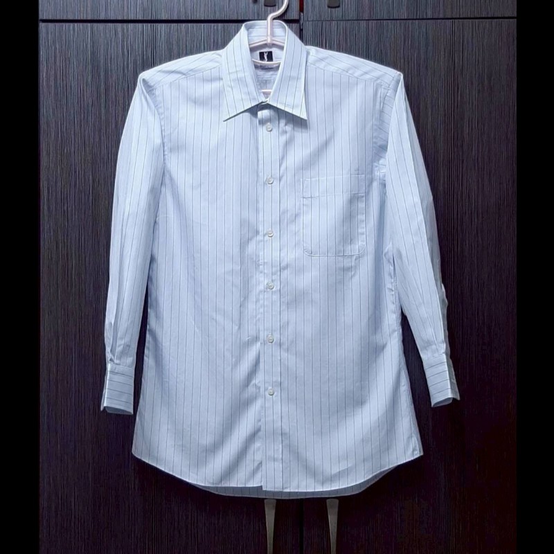 日本購入YSL YVES SAINT LAURENT 聖羅蘭 男淺藍條紋長袖襯衫M-0
