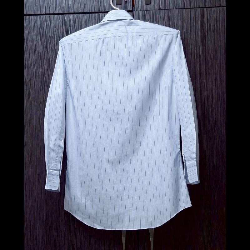 日本購入YSL YVES SAINT LAURENT 聖羅蘭 男淺藍條紋長袖襯衫M-1