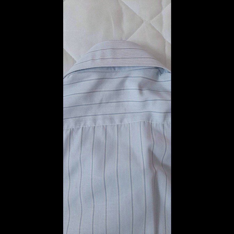 日本購入YSL YVES SAINT LAURENT 聖羅蘭 男淺藍條紋長袖襯衫M-3